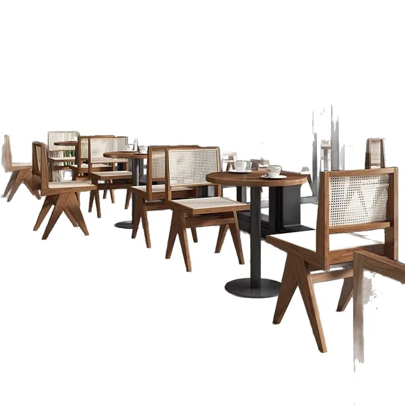 

Cafe table and chair combination casual retro solid wood woven rattan Chandigarh