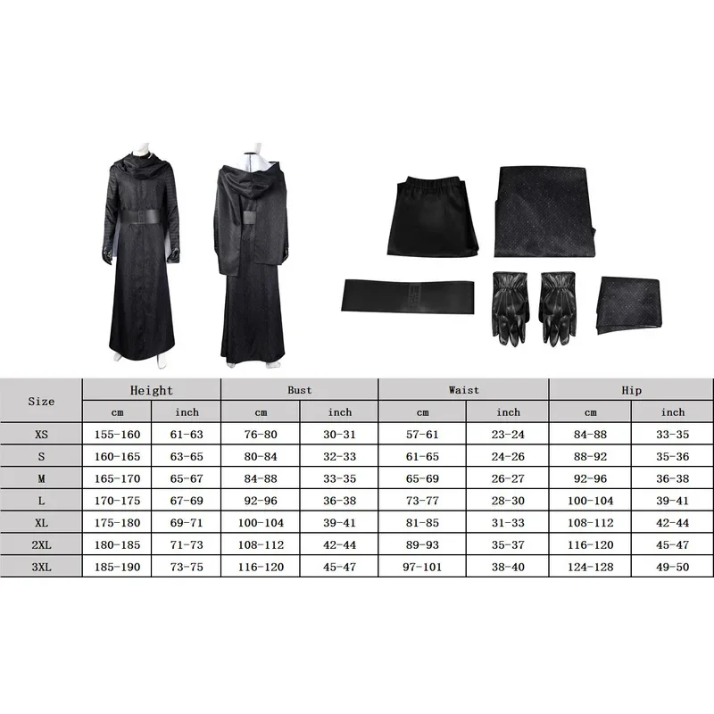 Sky01 Kylo Ren أزياء فانتازيا جيدي التأثيرية للرجال البالغين عباءة بقلنسوة ملابس خيالية للعب الأدوار أزياء الهالوين للرجال Sd01$