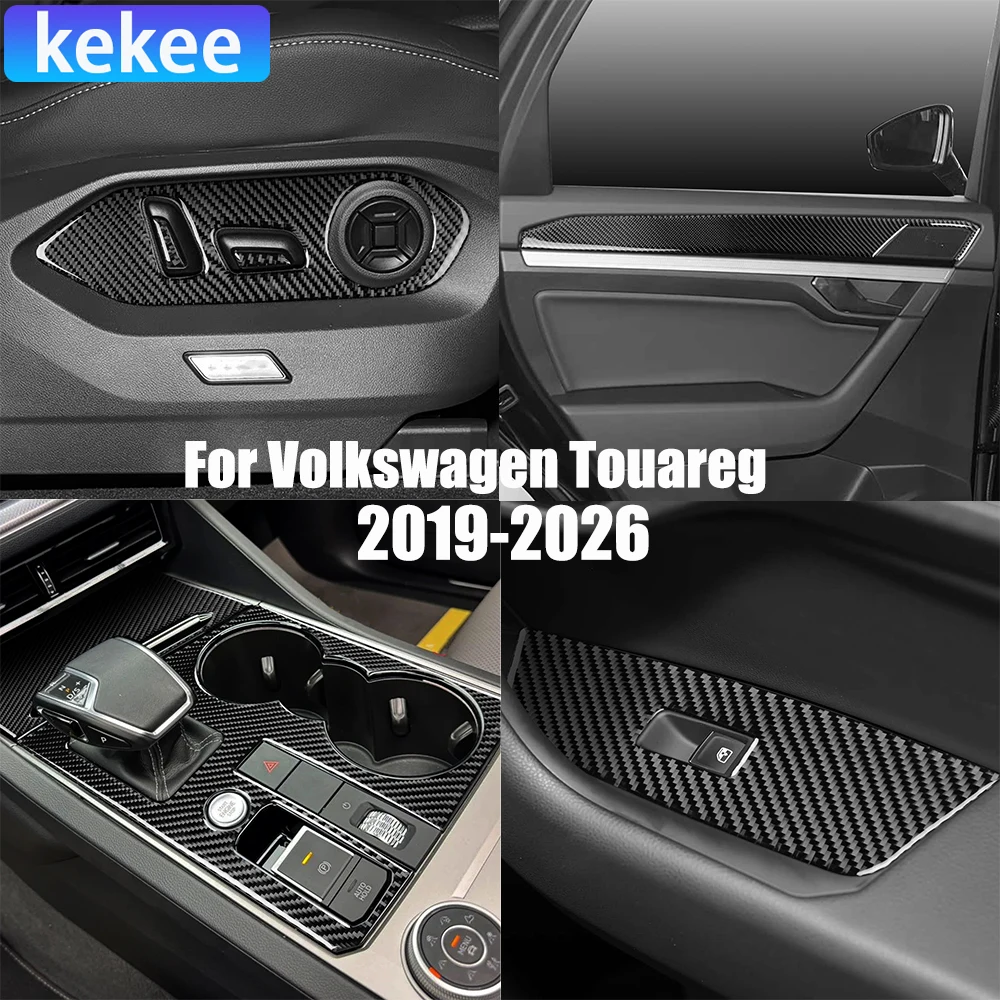 Accesorios de Fibra de Carbono Real para Autos, Adhesivo Suave con Acabado Negro para Volkswagen Touareg CR 2019 2020 2021 2022 2023 2024 2025 2026