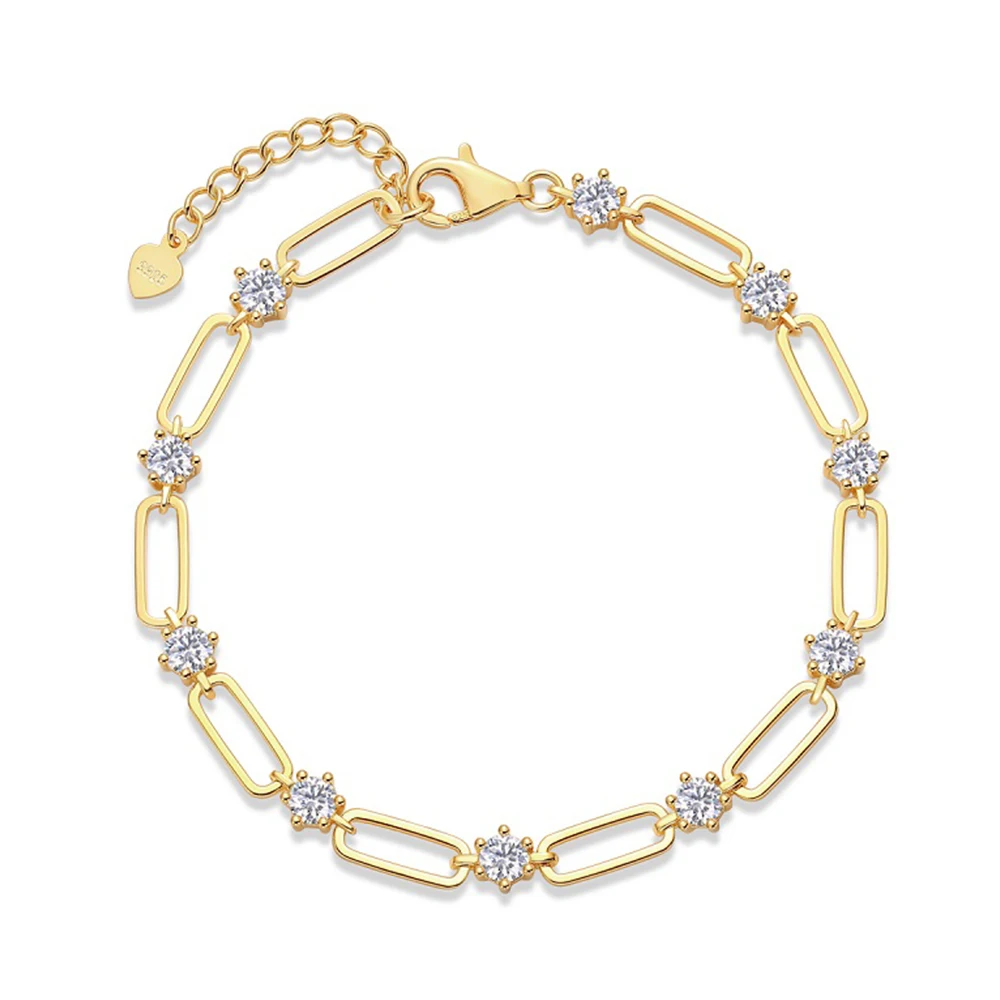 

Women's 4mm D-Color Moissanite Bracelet, 18K Gold-Plated 925 Sterling Silver, Light Luxury Jewelry, Anniversary Gift