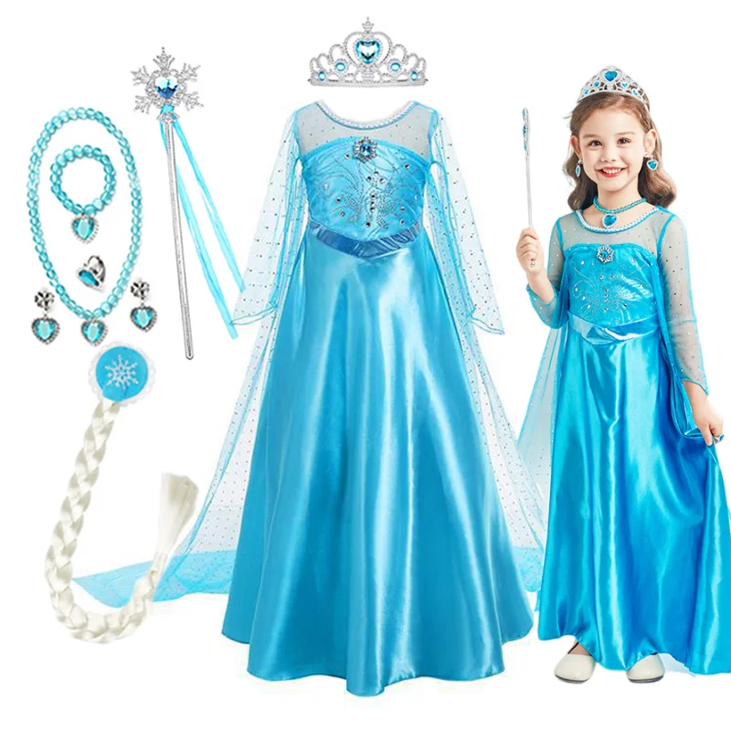 Elsa Dress for Girls 3-10 Yrs Birthday Role Elsa Princess Dress For Kids Halloween Carnival Easter Party Cosplay Girls Costume