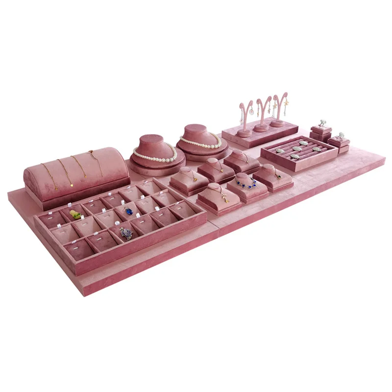 Pink Velvet Jewelry Display Props Mannequin Display Stand Bracelet Ring Pearl Tray for Shop Window Photography Exhibition