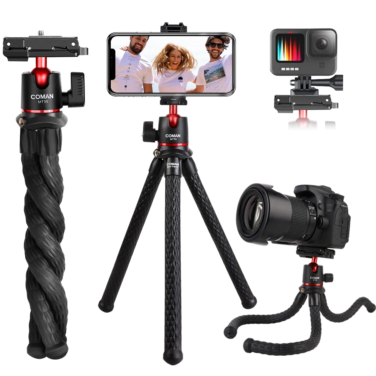 

COMAN MT-35 Flexible Camera Tripod Hidden Phone Tripod Mount With Cold Shoe Smartphone DSLR Tripod For iPhone 16 Pro Max Samsung