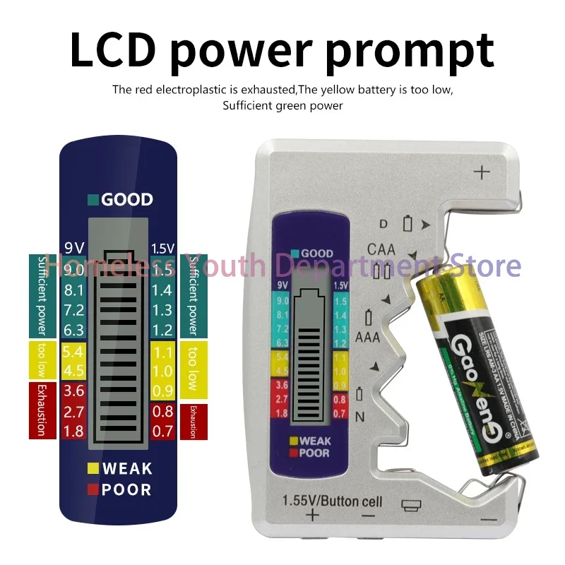 

Batteries Tester Digital Capacity Universal Button for N /AAA/CAA/D/1.5V Cell Batteries Tester Checker Battery Voltage Measuring