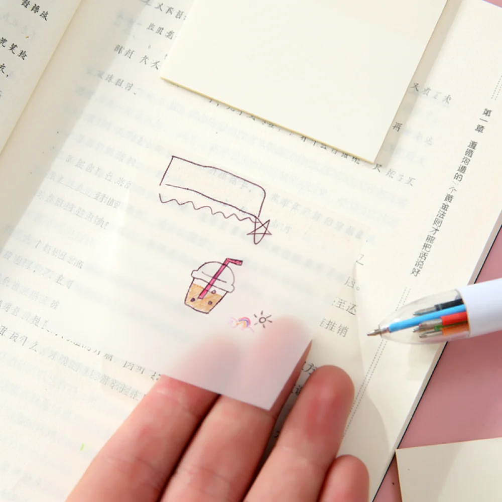 Clear PET Sticky Notes Waterproof Translucent Memo Pads Self Adhesive Index Tabs For Study Office Desk Supplies