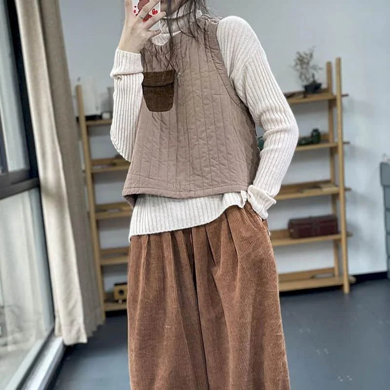 Vest for Women Pullover Korean Style Vintage Casual Lightweight Cotton Added  Sleeveless Cardigan Women  Tanks Waistcoat Women