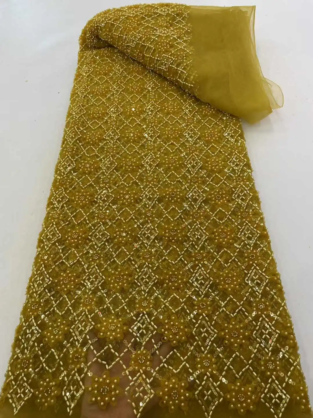 럭셔리 아프리카 스팽글 비즈 레이스 원단 2025 고품질 신랑 나이지리아 웨딩 신부 자수 프랑스 튤 바느질