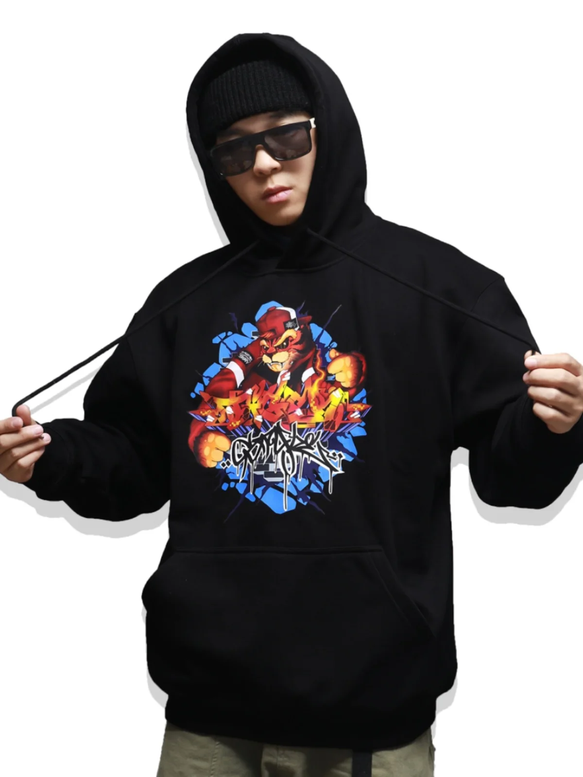 

FBS Brand HighLight Series Tiger Style Graffiti Street Dance Fleece Hoodie Sweatshirt Creative Casual Loose Fit Youthwear