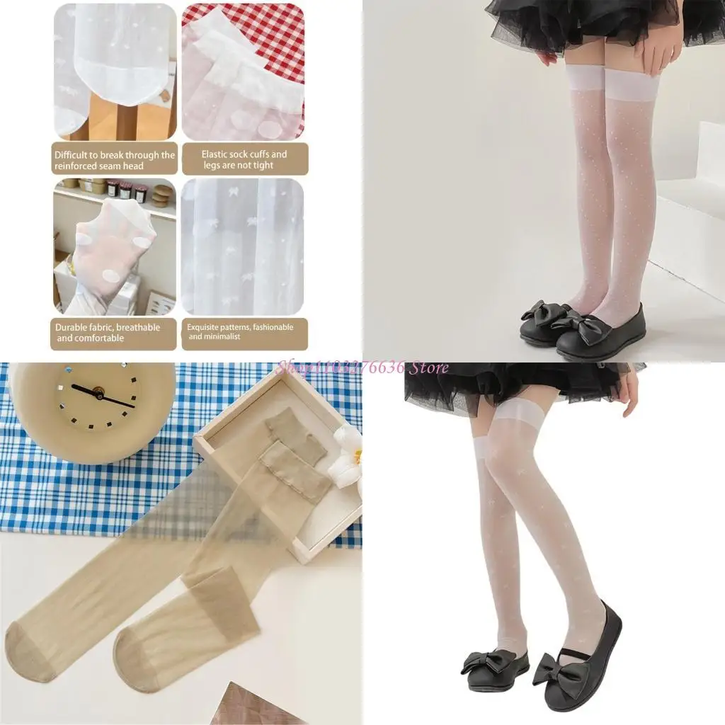 

R6FD Over the Knee Mesh Socks for Girl Summer Spring Dress Stockings Thin Socks for School Dress Kids Long Stockings