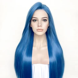 Blaue blonde seidige gerade synthetische Haars pitze Perücken Babyhaar transparente Schweizer Spitze vorne hochwertige weiche synthetische Perücken