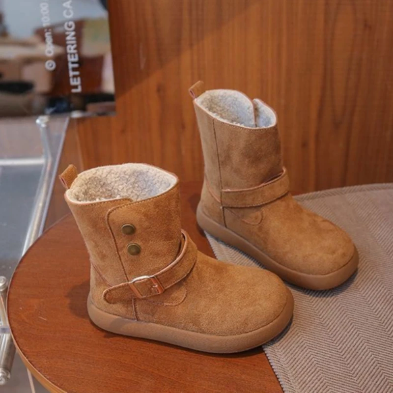 Girls Thick Sole Snow Boots 2026 Winter New Fleece Lined Short Boots Ultra Soft Warmth Slimming Cotton Boots