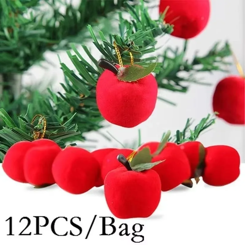 12 unids/pack decoración navideña manzana roja decoraciones para árboles de Navidad colgante regalo de Navidad niños Año Nuevo