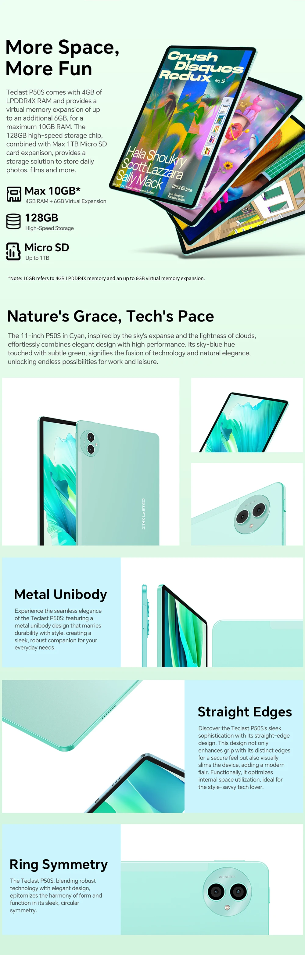 Teclast P50S Set Tablets PC 11'' TDDI Max.12GB RAM 128GB ROM Unisoc T606 Octa Core Android 14 Widevine L1 8000mAh 13MP+5MP