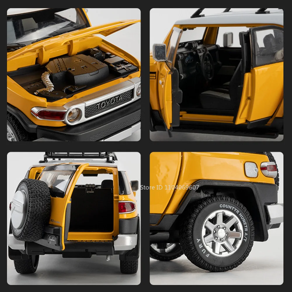 1:24 FJ Cruiser Miniature Model Toy Cars Alloy Diecast Off-road Vehicles Sound Light Doors Opened Pull Back Car Toys Kids Gifts