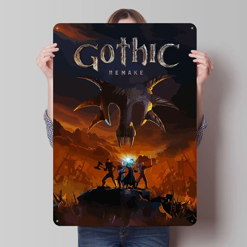 Gothic Remake Spielcover Blechschild Poster Individualisierte Wandkunst Retro Vintage Metallschilder für Gamer Mancave Dekoration Gaming