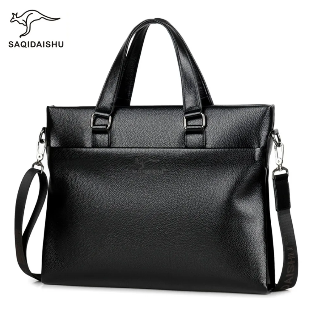 Simple 14-inch computer storage handbag - Large capacity business briefcase - Shoulder strap crossbody bag