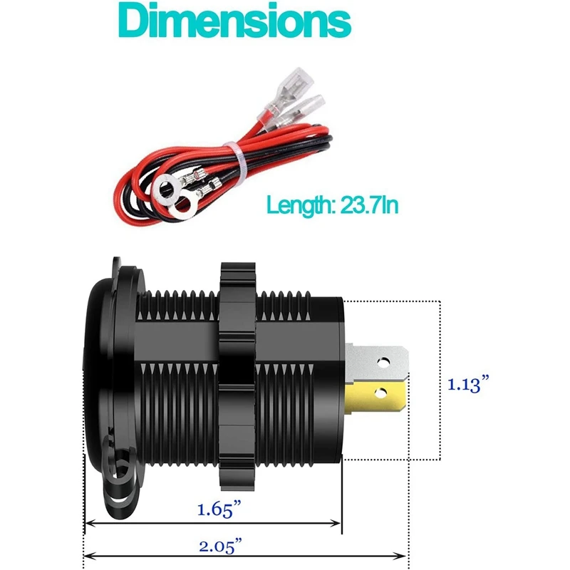 Cargador USB Dual para coche, dispositivo de carga rápida 3,0, 12V, 36W, con interruptor, para barco, motocicleta, camión, carrito de Golf, color azul, 5 uds.