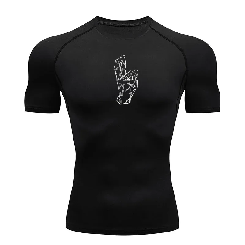 

Athletic Quick Dry Compression for Men Gym Workout FitnessT-shirt Summer Short Sleeve High-Elasticity Rash Guard Undershirts Top