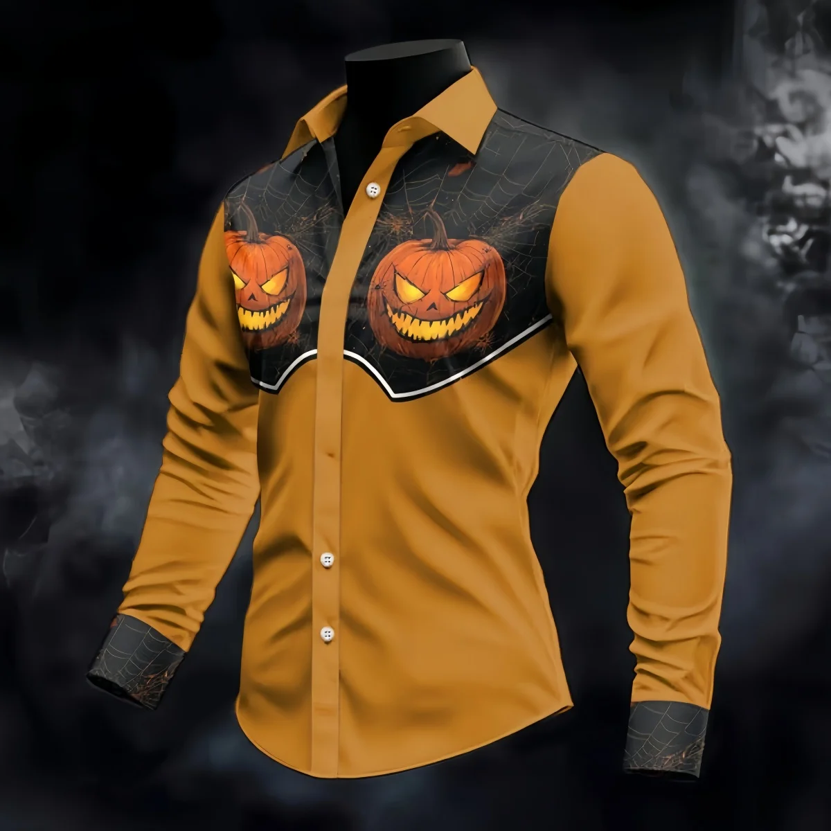 

Halloween Theme Pumpkin Graphic Men's Shirt 3D Print Horror Tees Autumn Casual Thin Loose Lapel Long Sleeve Shirt Street Clothes