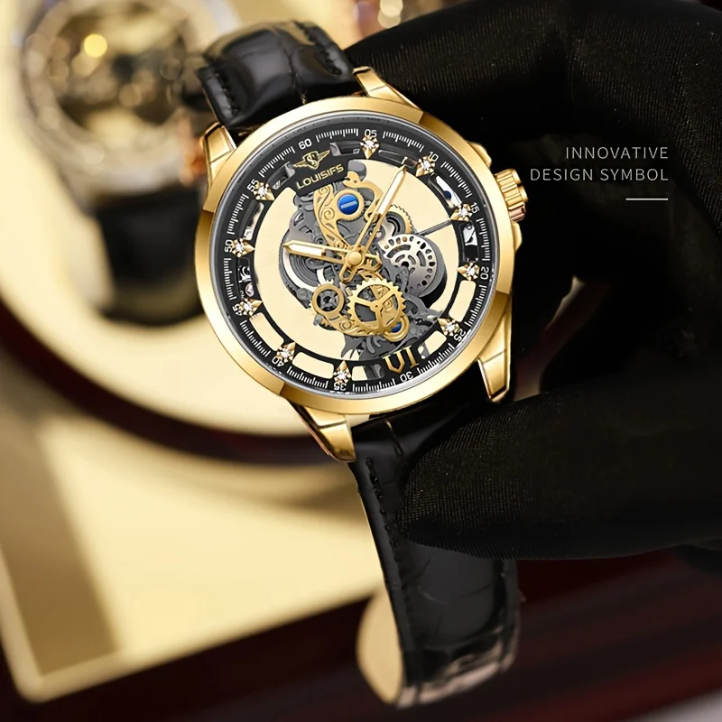 1pc Men's Transparent Double-sided Hollow Quartz Watch, Waterproof Glow Watch, Ideal Choice For Gifts