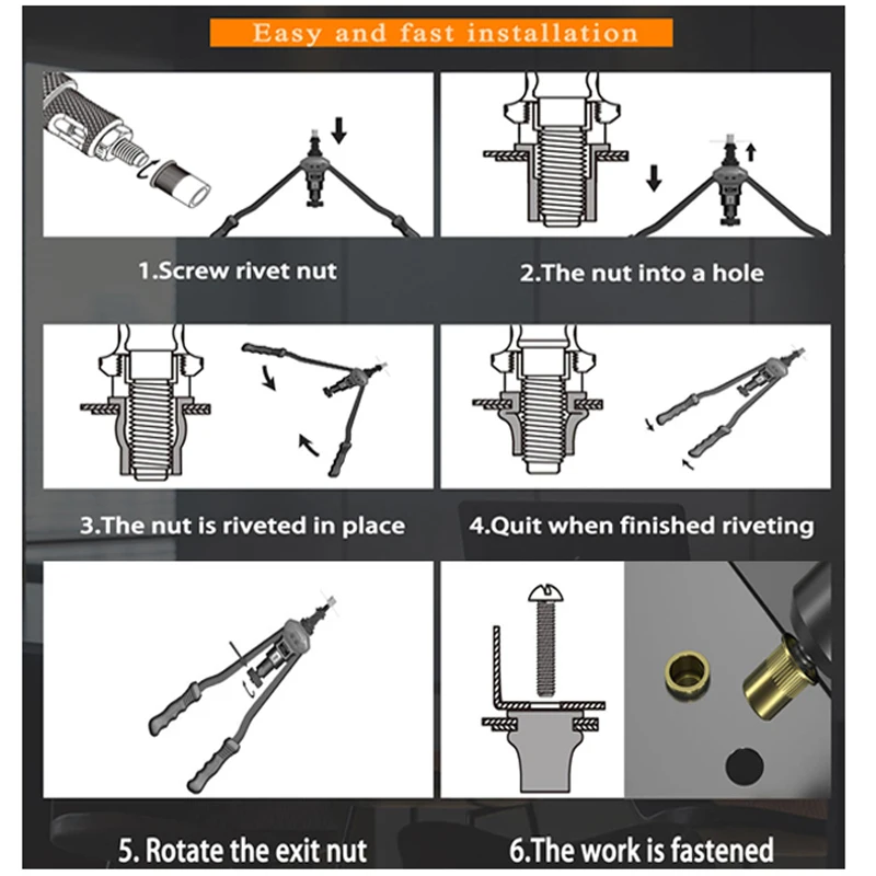 Klinknagel Pistool Gereedschap BT-606 Hand Schroefdraad Klinknagel Moer Pistool 200 Stuks Platte Kop Draad Klinknagel Moeren M3 M4 M5 M6 M8 Dubbele Steel Klinknagel Gereedschap