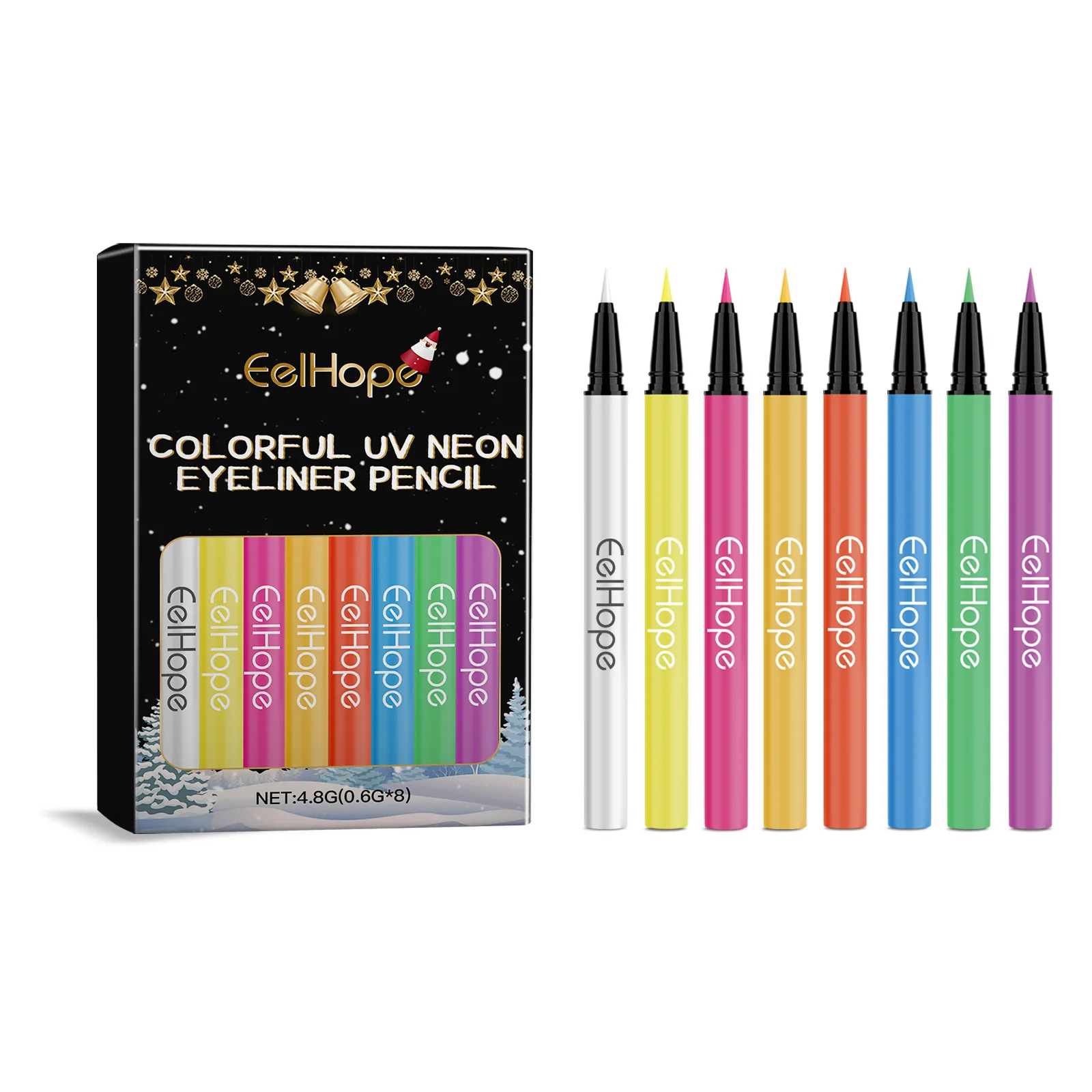 ฮาโลวีน Neon UV Liquid Eyeliner 8 สีกันน้ํา Long-Lasting Matte เรืองแสงแต่งหน้าสีสันอายไลเนอร์ปากกาเครื่องสําอาง