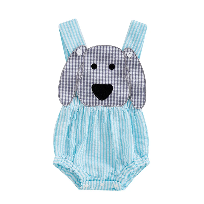 

Baby Boy Romper Summer Sleeveless Square Neck Dog Embroidery Bodysuit Newborn Playsuit