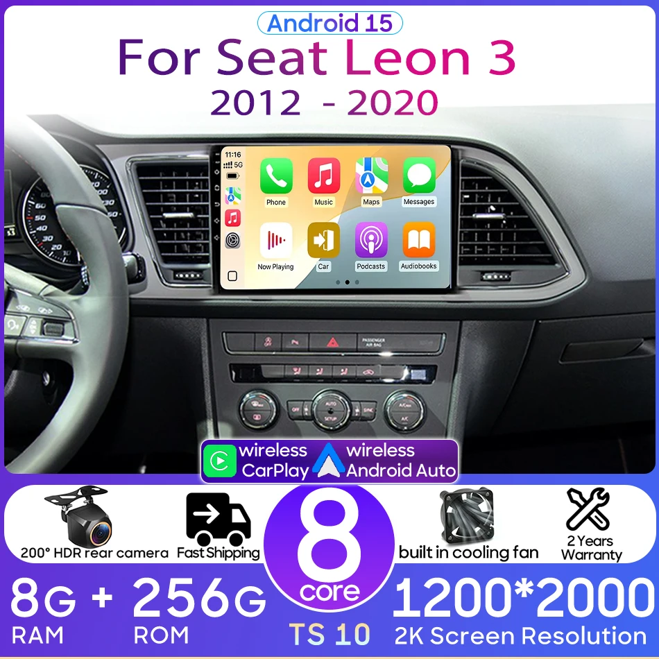 

Автомагнитола Android 15 Carplay для Seat Leon MK3 2012-2020 с GPS-навигацией, 2DIN мультимедийный плеер, стереосистема, WiFi+4G, автомобильное головное устройство