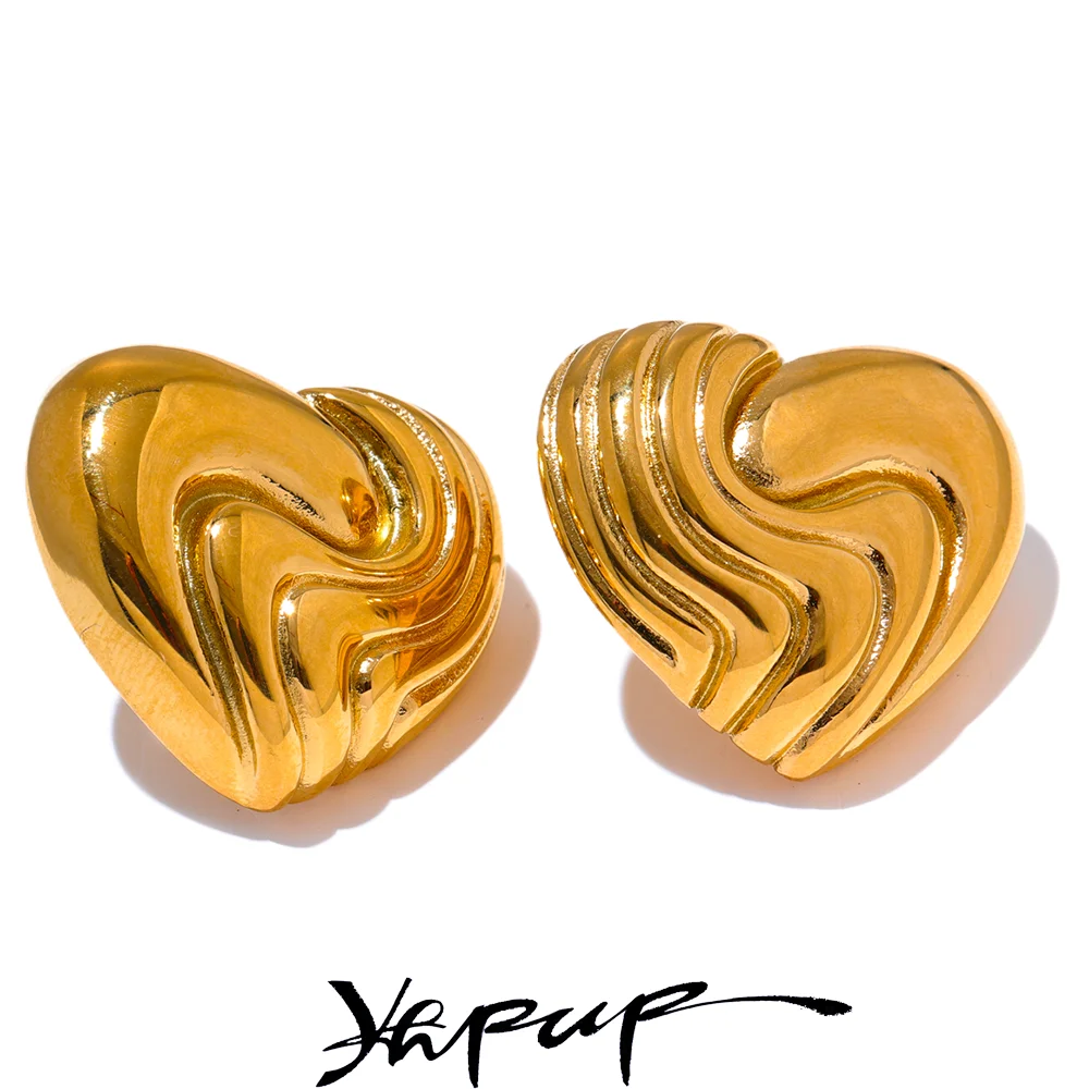 

Yhpup Big Promotion Stainless Steel Heart Cast Love Stud Earrings Metal Attractive Romantic Daily Jewelry Wholesale