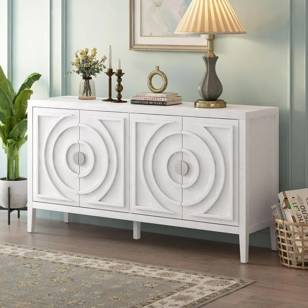 

Modern Wood Buffet Sideboard ， Metal Door Handle Farmhouse Free Standing Storge Cabinet Console Table for Living Dinning Room