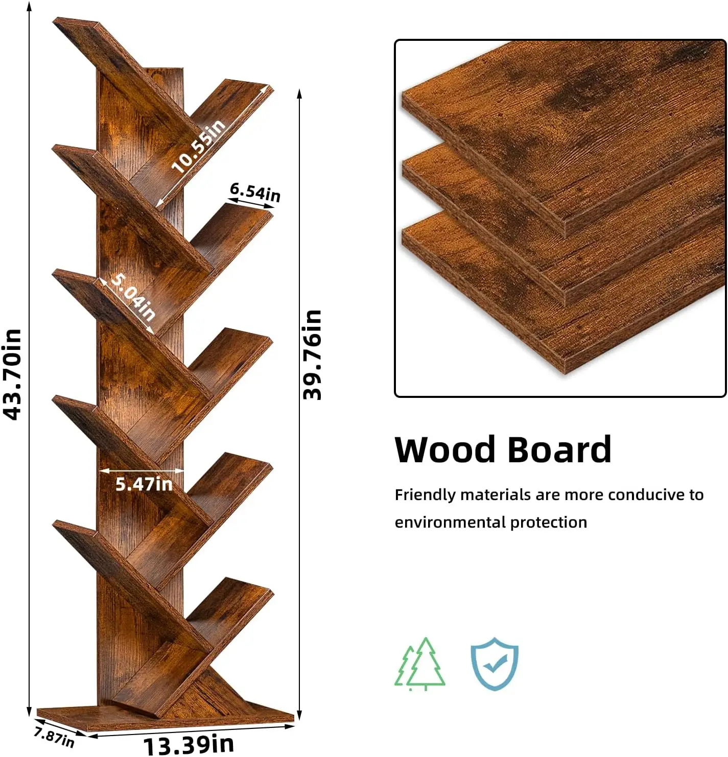 رف كتب على شكل شجرة مكون من 10 طبقات، رف كتب خشبي قائم على الأرض للمساحة الضيقة، أرفف كتب منظمة للتخزين للكتب/الأقراص المضغوطة/المجلات #3