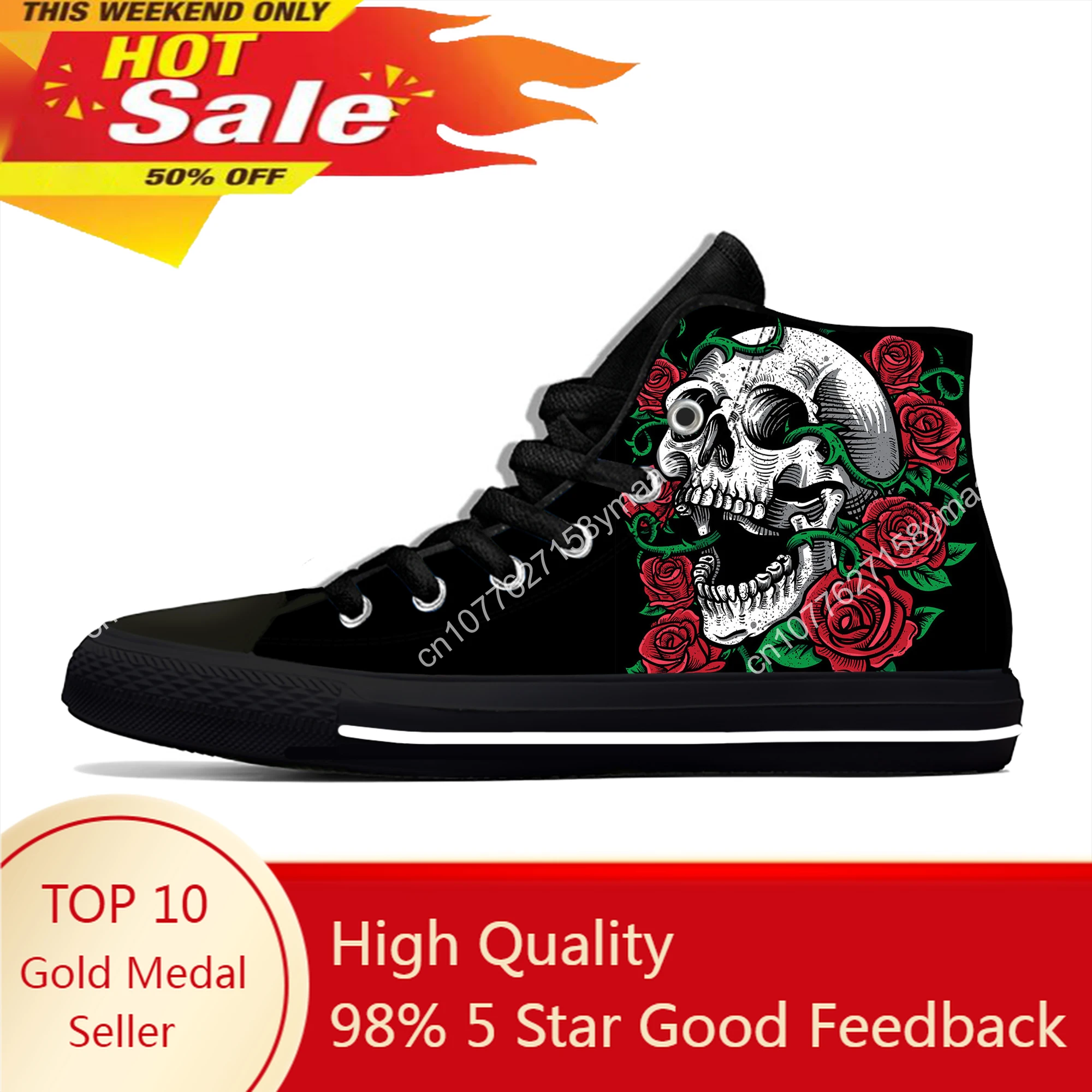 

Skulls Roses High Top Sneakers Mens Womens Teenager Casual Shoes Canvas Running Shoes 3D Printed Breathable Lightweight shoe