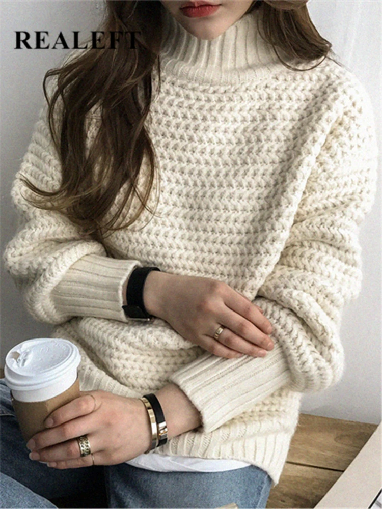 

REALEFT Autumn Winter Turtleneck Women's Sweaters Casual Loose Knitted Oversize Pullovers Sweaters Korean Female 2023 New