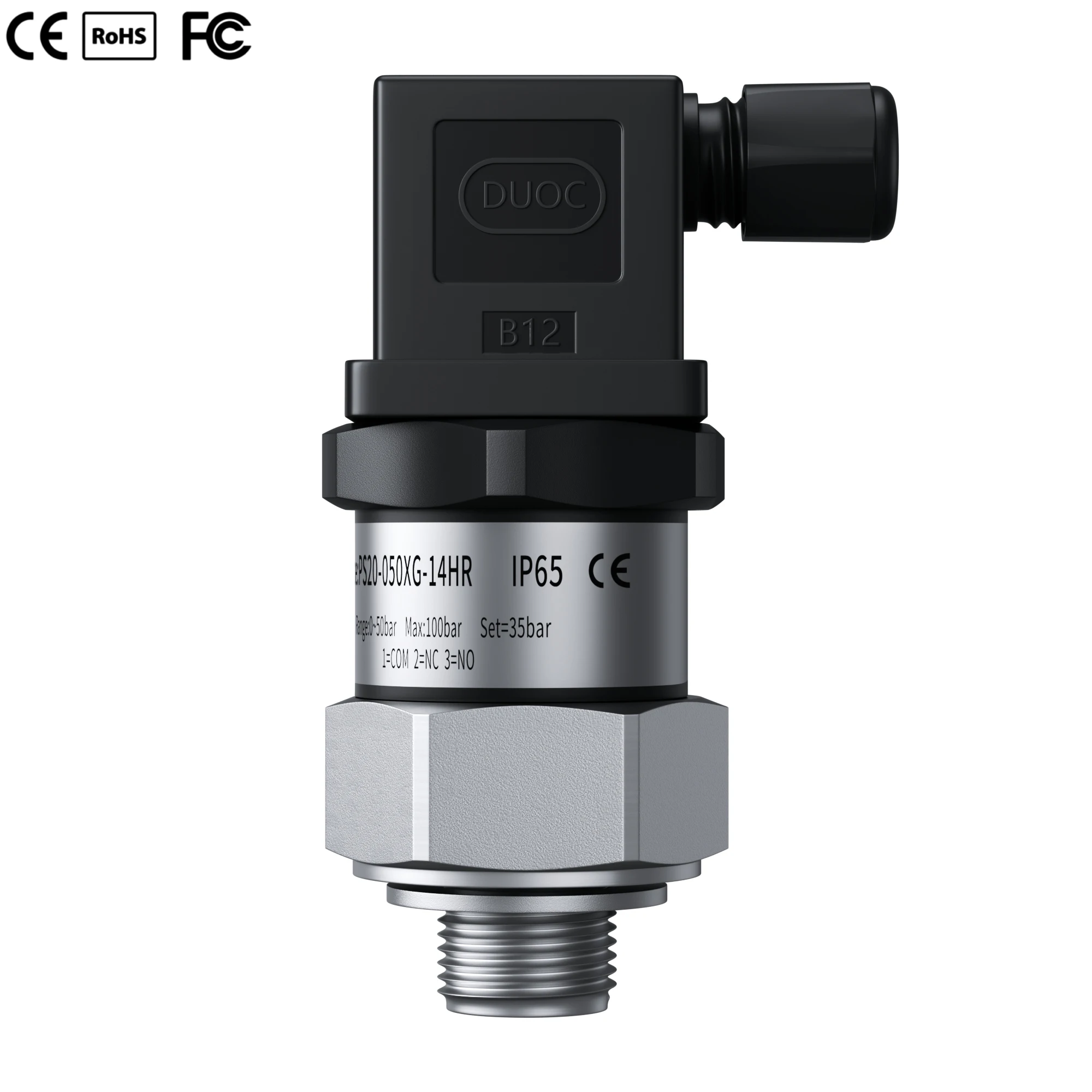 M20*1.5 Thread 304SS IP65 Mechanical Type Pressure Switch 0-200bar 0-250bar 0-300bar NO+NC Adjustable Pressure Control