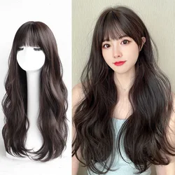 Fashion long curly hair synthetic wig female long hair big wave air bangs net red with the same whole high temperature silk wig