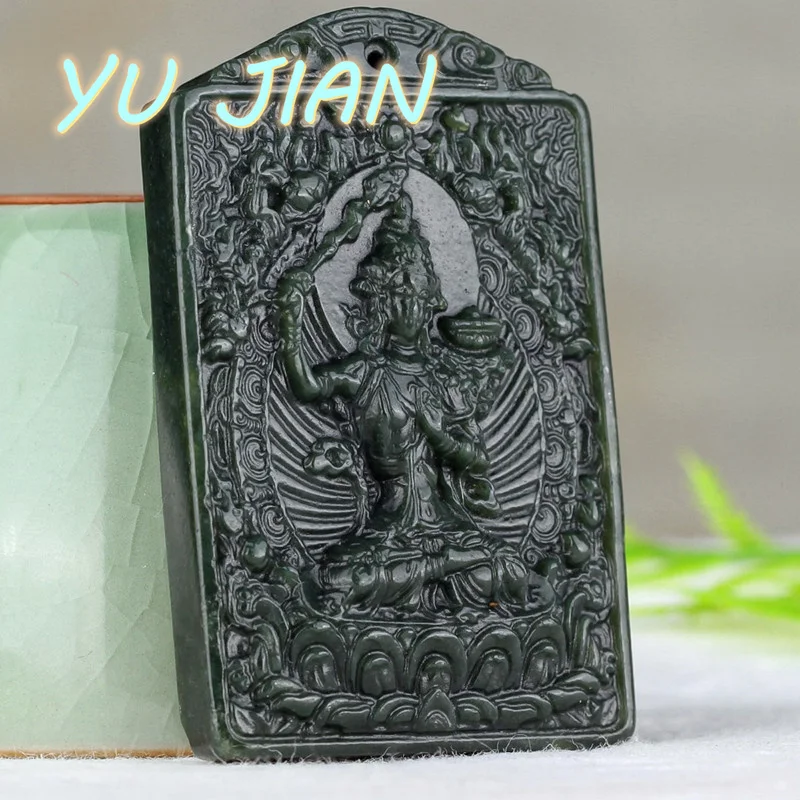 

Hetian Jade Sapphire Zodiac Eight Patronus Hand-carved Double-sided Zodiac-Pendant Necklace Jade-Card Wiht Chain Quality Jewelry