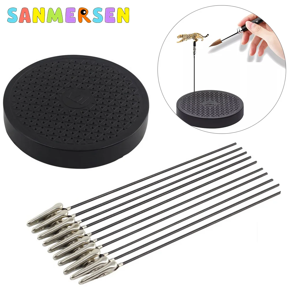 Model Painting Stand Base Holder 360 Degree Rotation with 10Pcs Alligator Clips Sticks Set Modeling Tools for Airbrush Hobby DIY