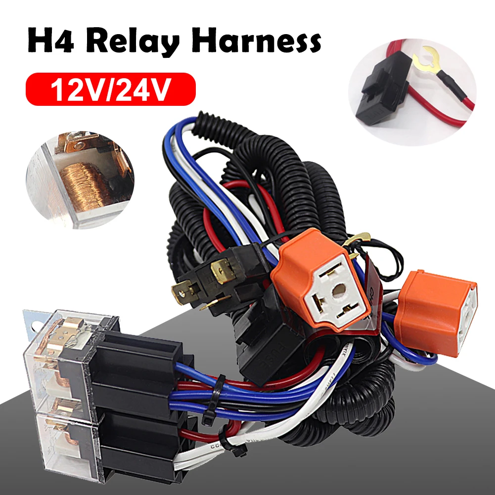 

Universal H4 LED Relay Harness Kit LED Headlight Brightener Wiring Harness 12V 24V Modification with 25A Fuse Ceramic Socket