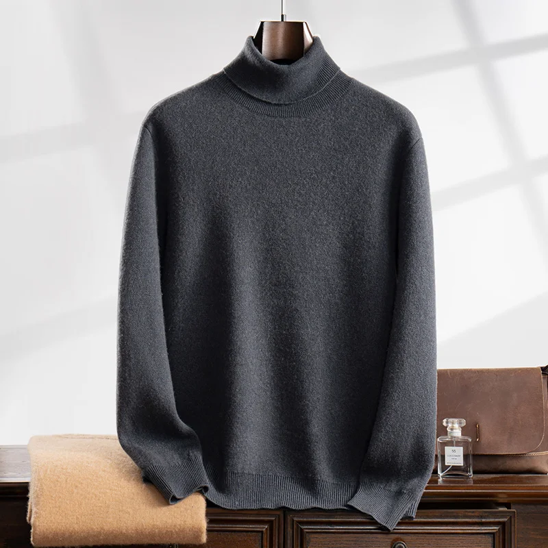 Thickened autumn and winter new 100% cashmere men's lapel sweater loose fashion pullover slim warm knit solid color long sleeve