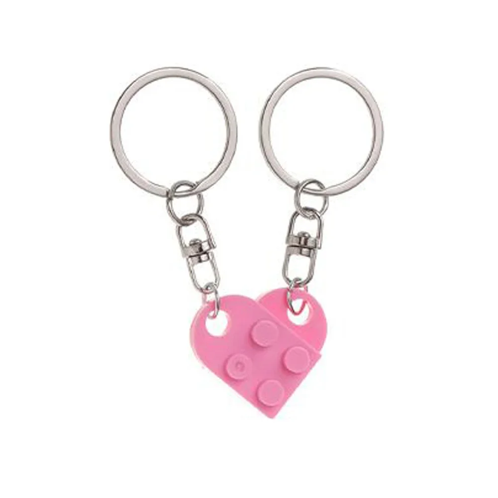 2pcs/Set Cute Love Heart Building Block Keychains For Couples Women Men Friendship Separable Love Heart Brick Key Ring Jewelry