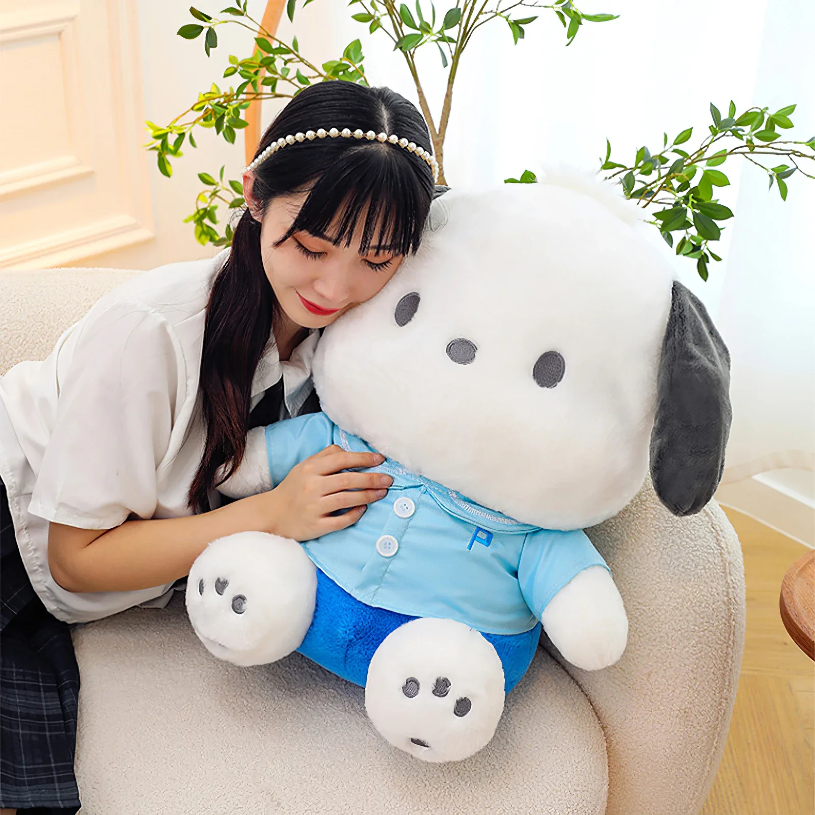 Cute Sanrio Pochacco Dog Plush Doll, Kawaii Desenhos Animados, Peluches animais, Macio Stuffed Toy, Travesseiro, Almofada do Sofá, Kids Birthday Gift