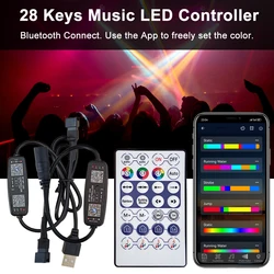 DC5-24V USB/DC Mini Led Controller 3Pin 28 Toetsen Afstandsbediening Bluetooth App Muziek Controle Voor Individuele Adresseerbare WS2812 RGB Strip