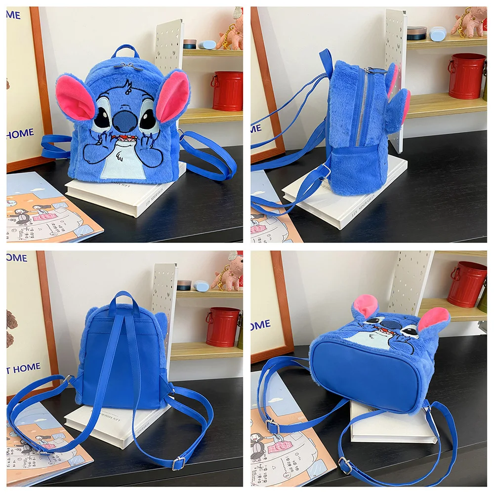 Stitch Plush Schoolbag Children\'s Kawaii Plush Backpacks Cute Cartoon Outdoor Furry Satchel Portable Shaggy Bag for Girl Handbag