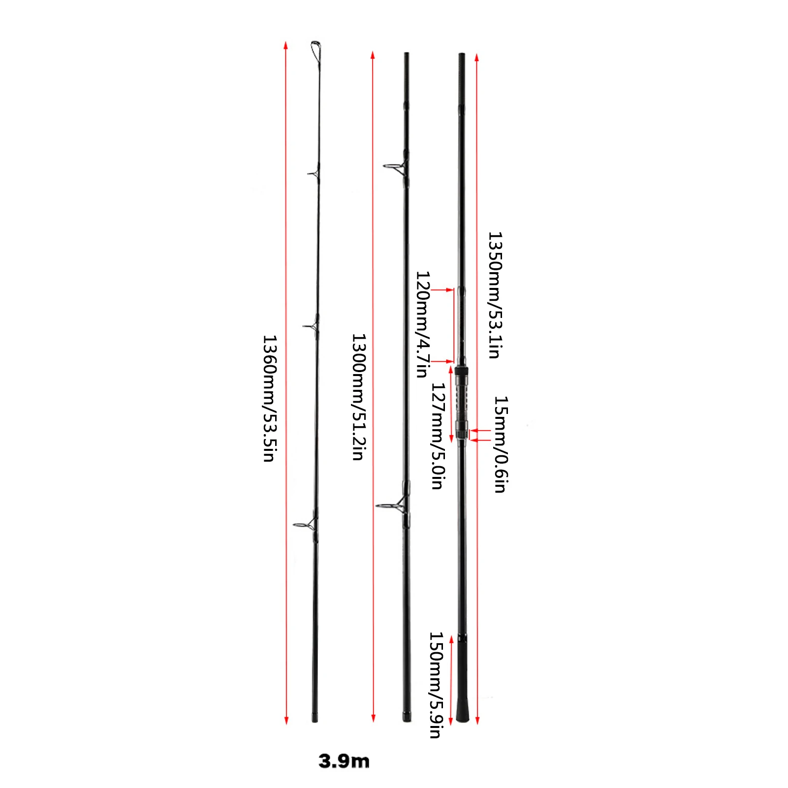 صنارة صيد كبيرة الحلقات الطويلة 3 أقسام صنارة صيد سمك الشبوط خفيفة الوزن صنارة صيد خفيفة الوزن