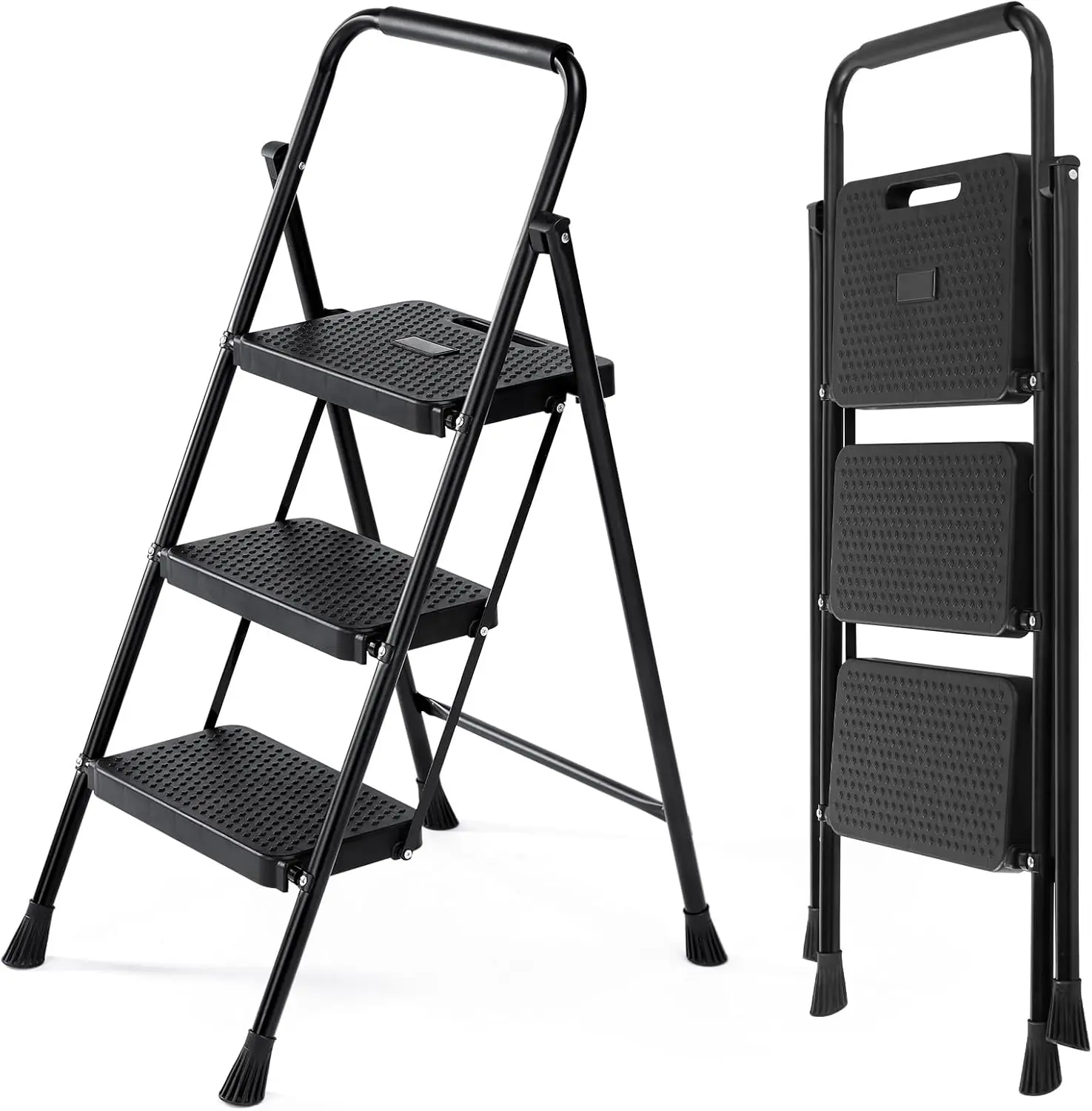 

Step Ladder, 3 Step Stool Foldable with Anti-Slip Pedal & Comfortable Handrail, 800lbs Capacity Sturdy Steel Ladder