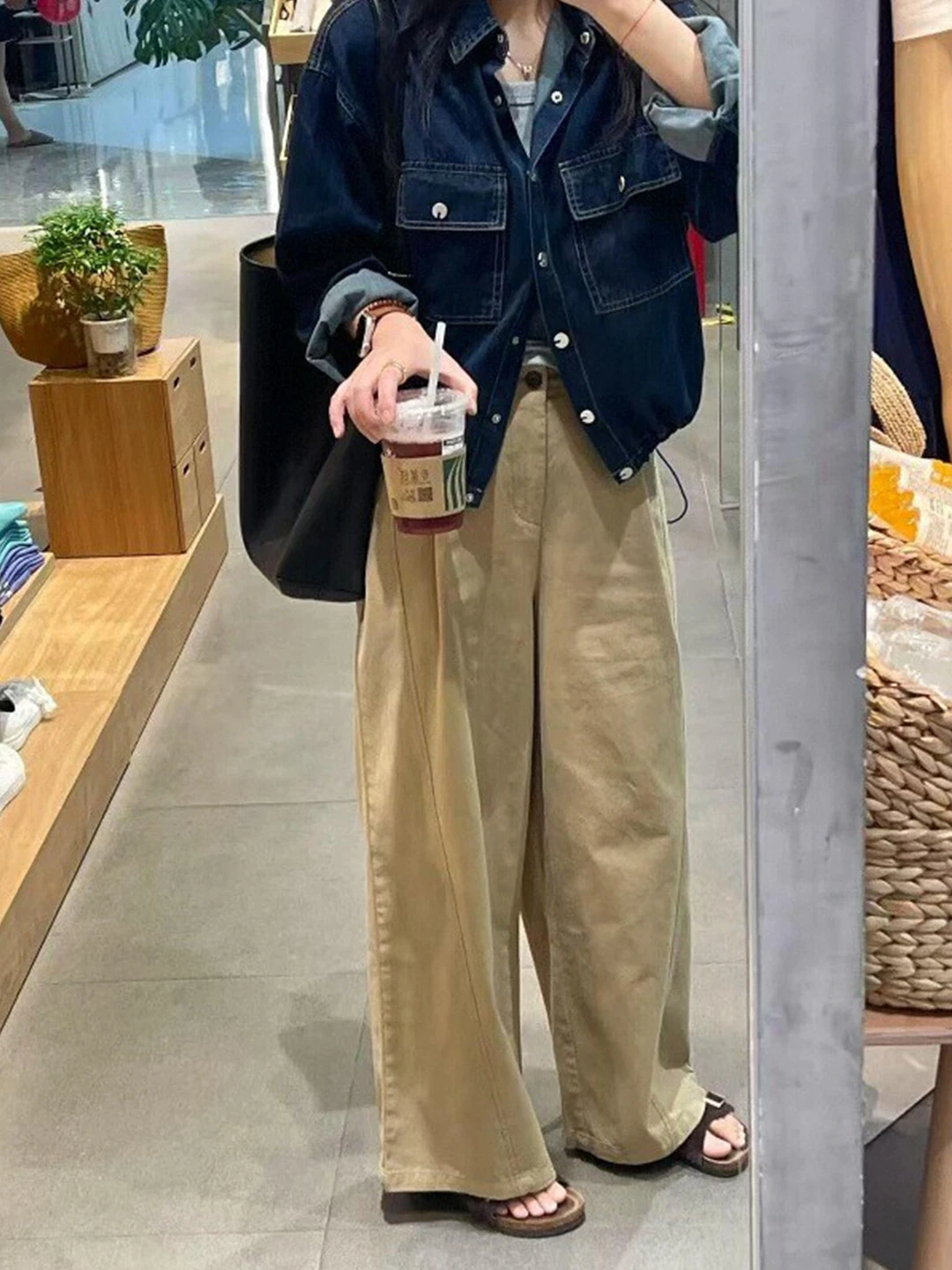 

Брюки-палаццо цвета хаки для женщин, осенне-зимние, прямые, скрывающие недостатки фигуры, повседневные, с высокой талией, в пол