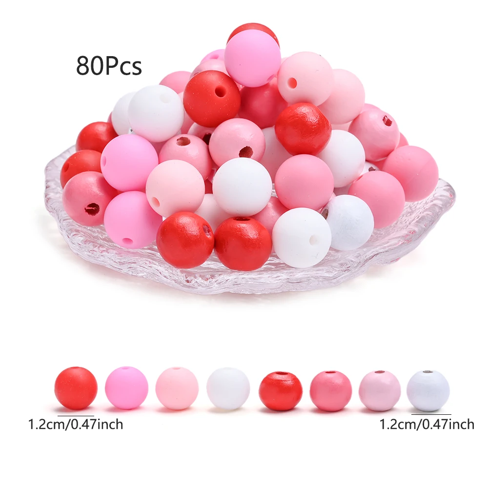 12mm 80PCS Pink White Mix Silicone Printed Circular Spaced Beads Without BPA Free Focus Beads Baby Chew Toys Necklaces Jewelry