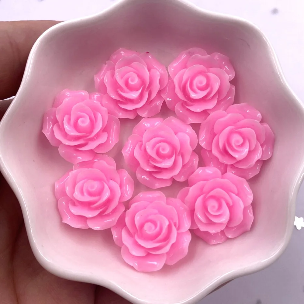 20mm Resin Shiny Rose Flatback Flower Rhinestone Gems Scrapbook Wedding Ornaments Applique Crafts DIY K910*3