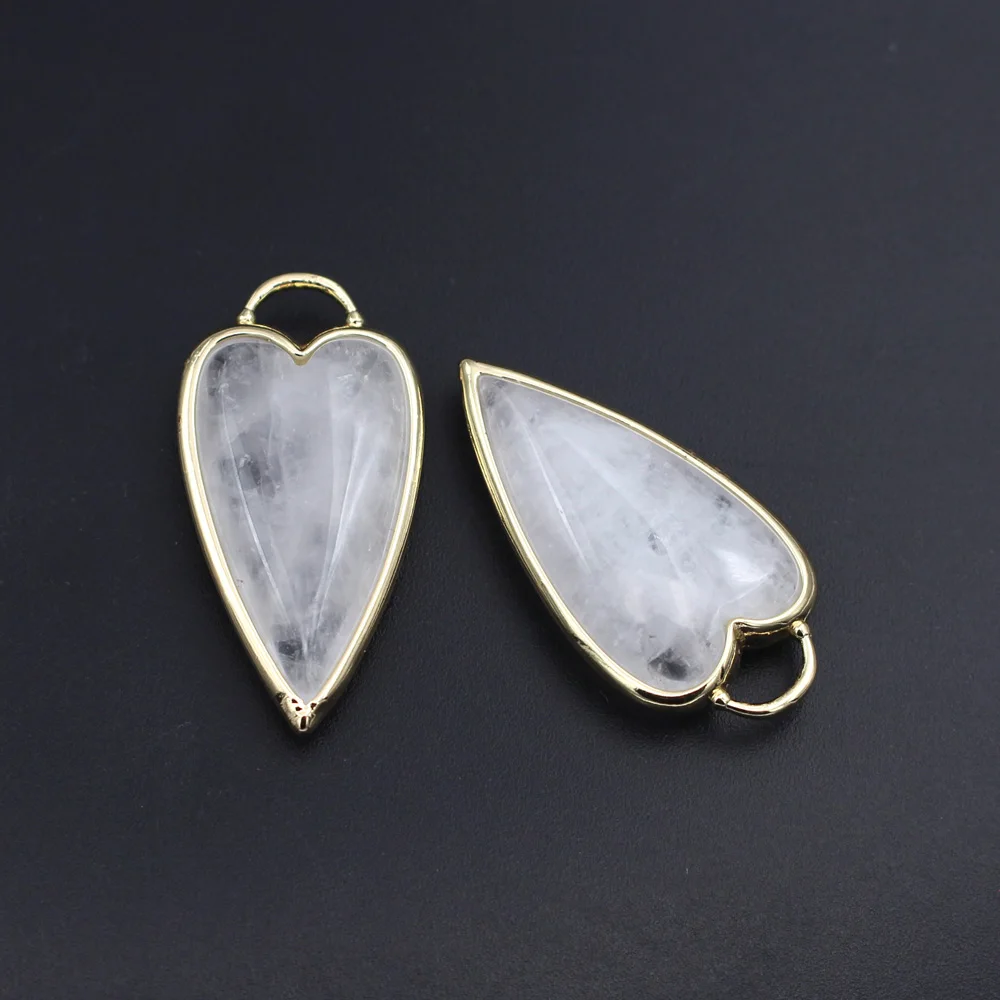 3pcs Gold Plated Arrow Shape Natural Stone Pendants Rose Quartz Amethyst Sun Stone Head Healing Point Pendant Charms