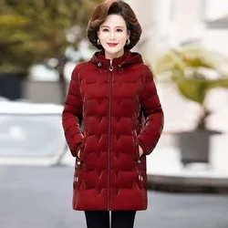 Winter Glossy Snow Jacket Women's Down Cotton Slim Hooded Coat Mother Warm Long Overcoat Fashion Female Thicken Parkas Jackets